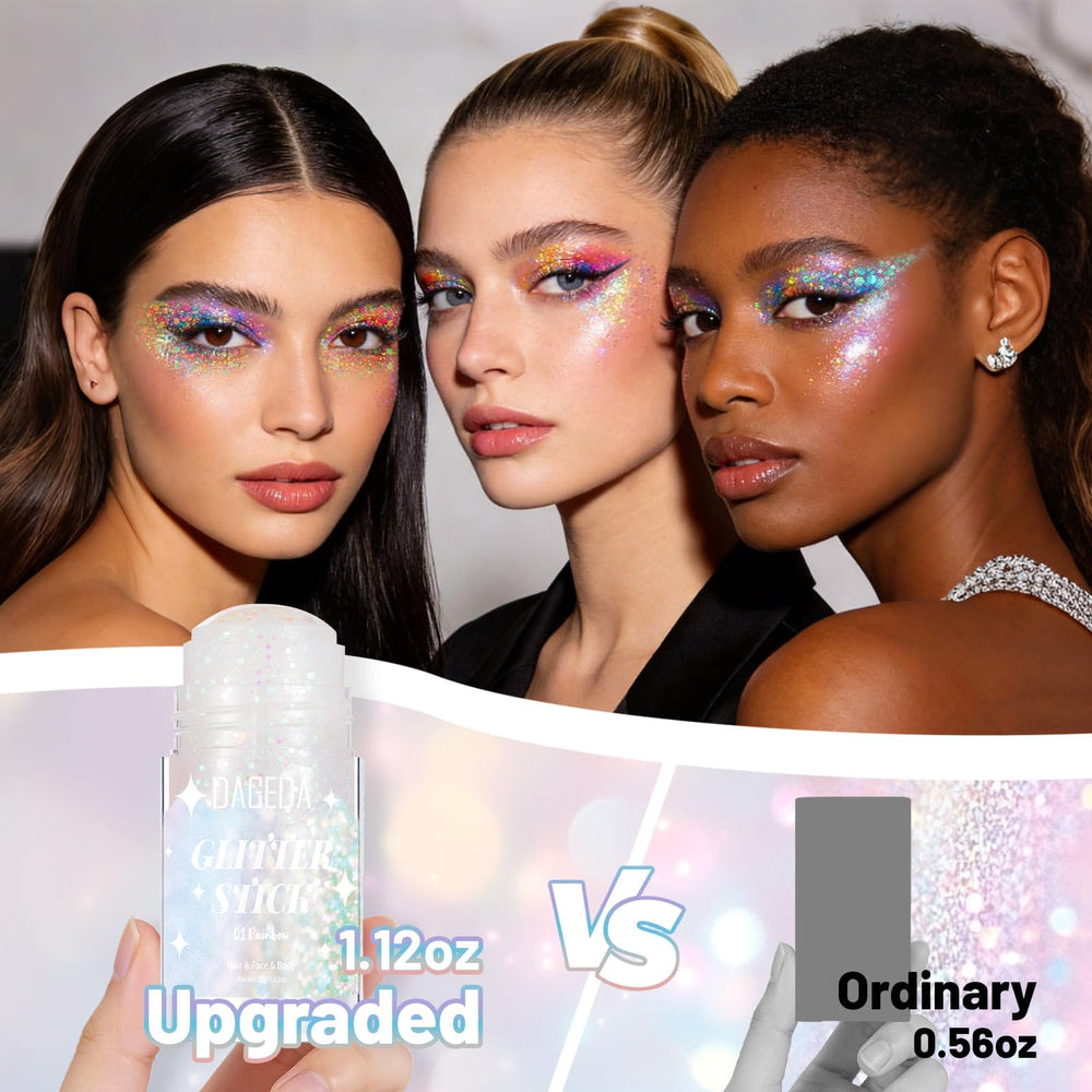 DAGEDA glitter stick held in hand showing scale and travel-friendly benefit