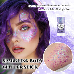 DAGEDA glitter stick close-up texture showing chunky and star-shaped glitter for vivid shine