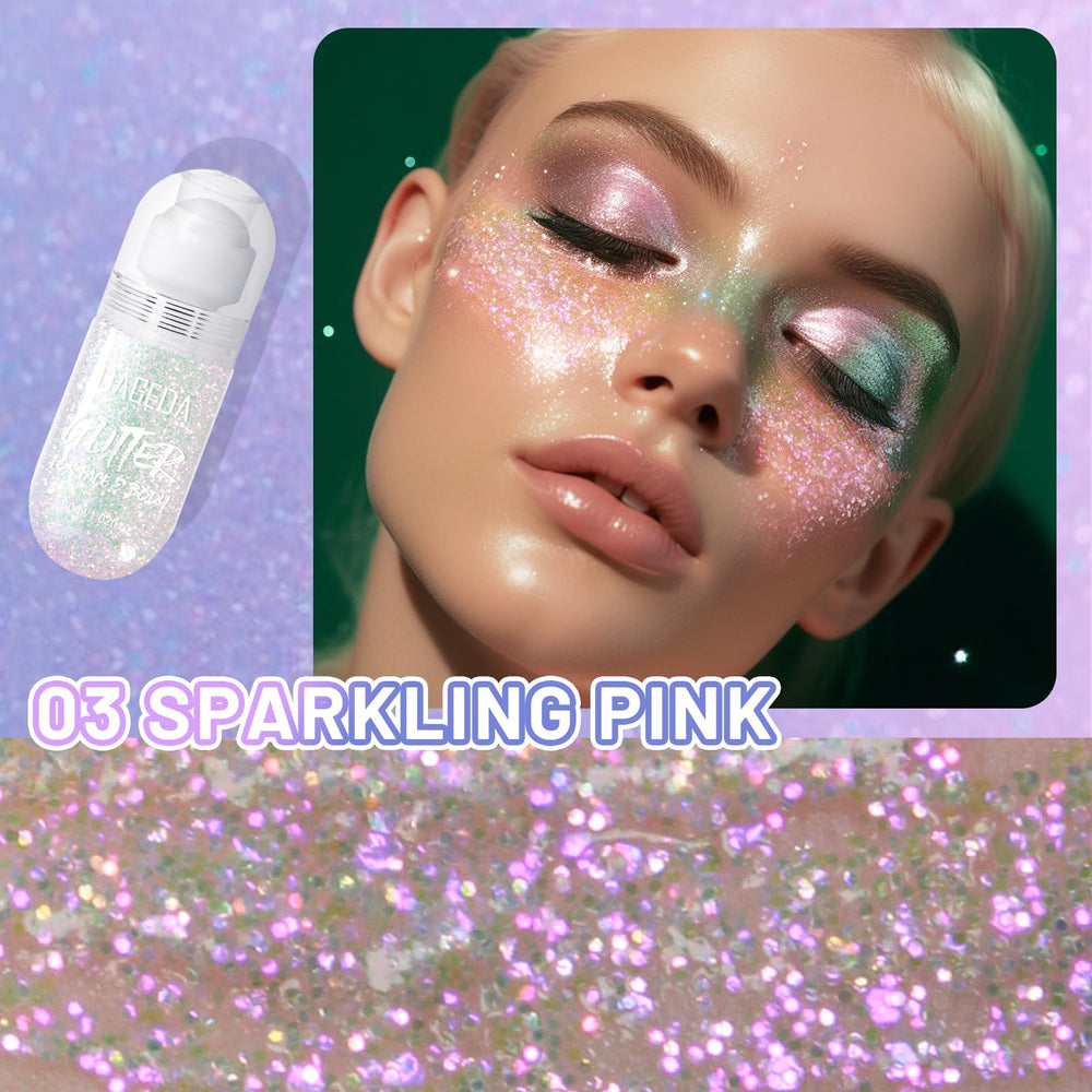 DAGEDA closeup of holographic glitter texture highlighting intense sparkle
