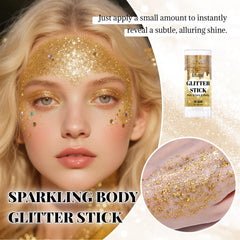 DAGEDA gold glitter close-up texture showing chunky flakes and holographic sparkle
