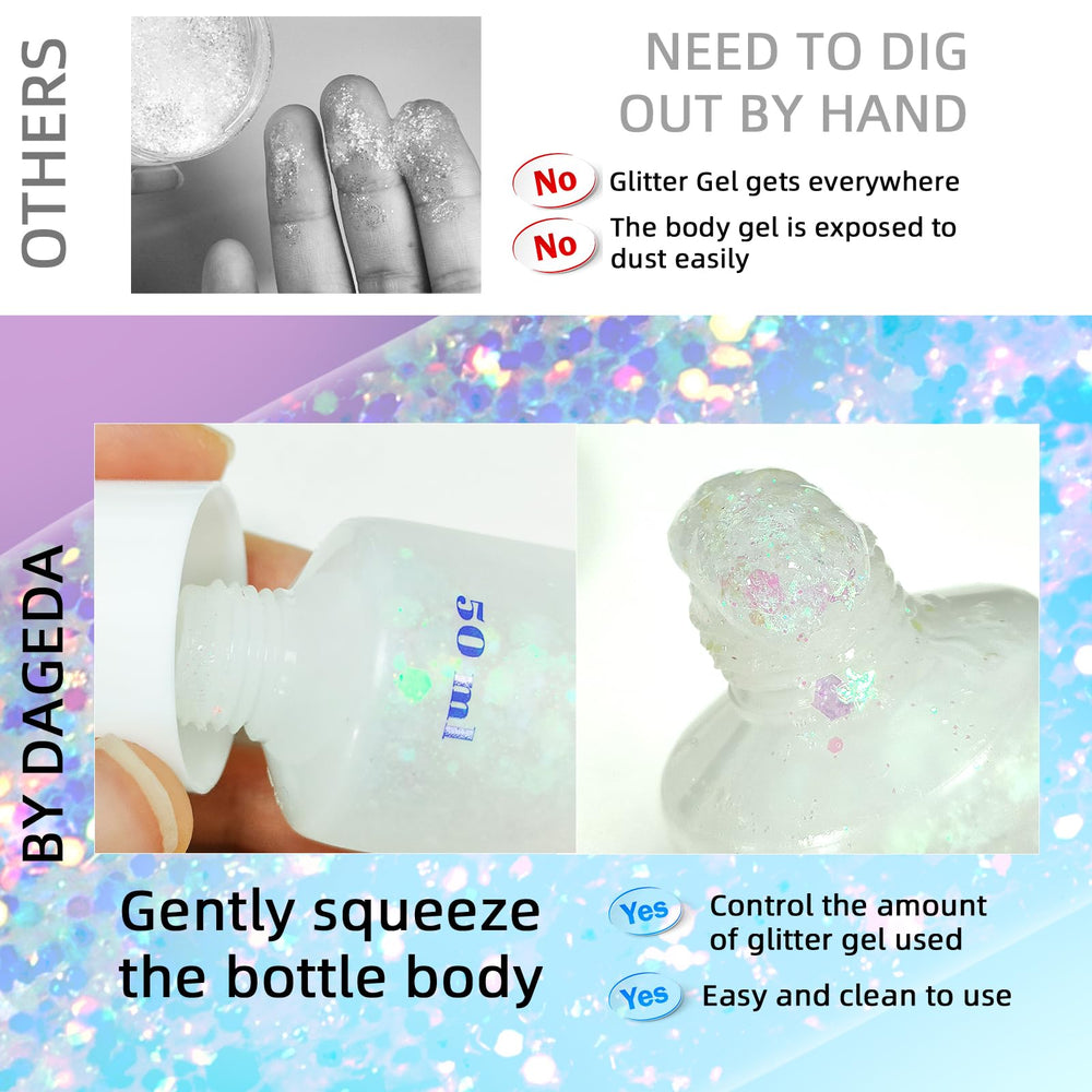 DAGEDA hair part highlighted with gel for instant festival sparkle