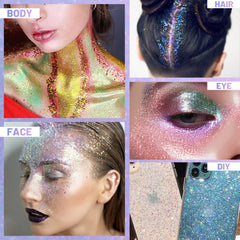 DAGEDA model wearing pink face glitter for striking festival shimmer