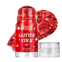 DAGEDA red glitter stick front packaging showing twist-up design and label benefit
