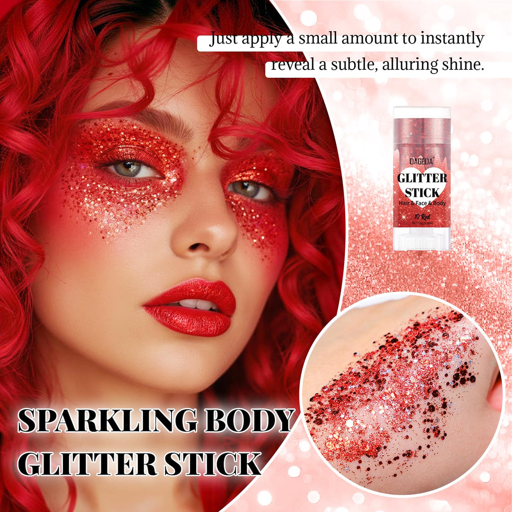 DAGEDA red glitter texture closeup highlighting chunky holographic sparkle