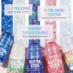 DAGEDA glitter stick in hand applying to arm demonstrating easy on-the-go touch-up