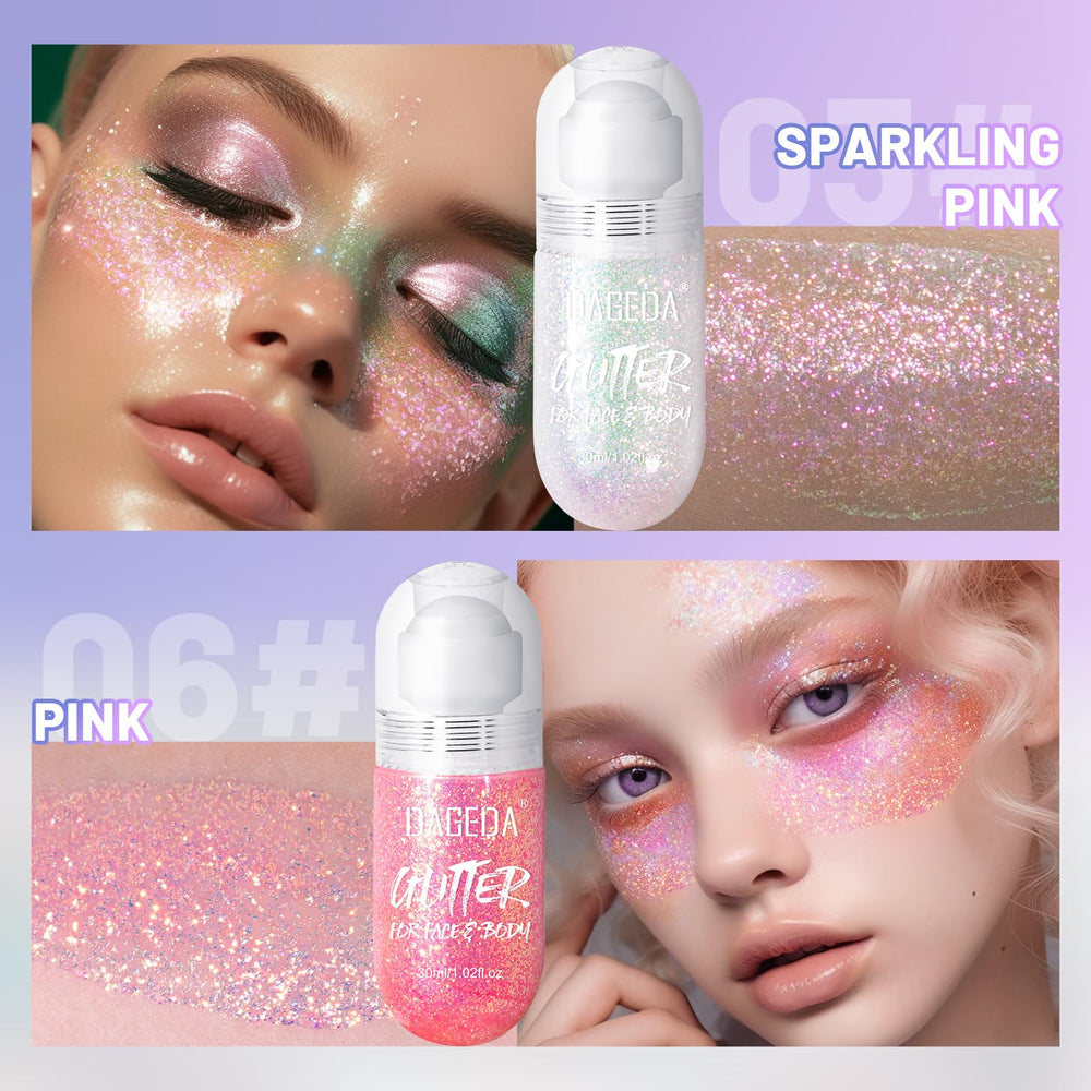 DAGEDA roller ball close-up displaying applicator detail for precise, controlled glitter placement.