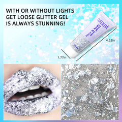 DAGEDA applied on cheekbone highlighting reflective silver shimmer in photos