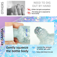 DAGEDA silver glitter pressed into nail topcoat for long-lasting shine