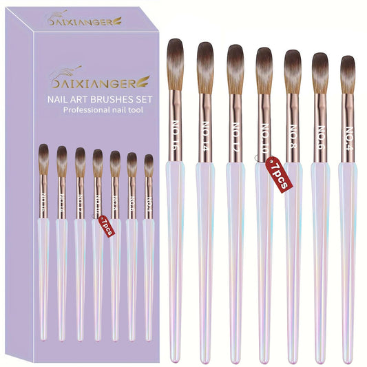 DAIXIANGER front view of 7PCS acrylic nail brush set showing all brushes
