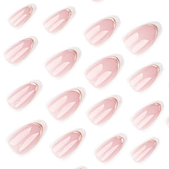 DAJIJIYOU close-up of white French tips with gold stripes showing detailed design and elegant finish