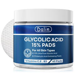 Dalin jar of 60 glycolic resurfacing pads showing packaging and ease of use benefit