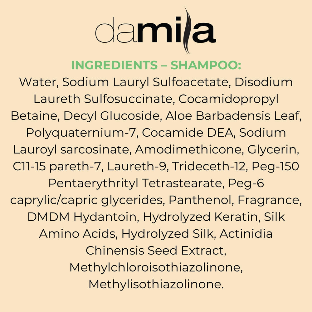 damila model with smooth shiny hair after using the keratin-safe set
