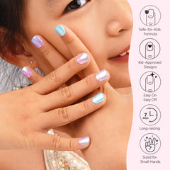 DANNI & TONI applied on a child's hand showing easy, neat wearable manicure