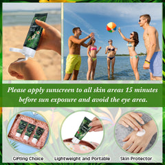 Beach scene with Dansib tube in tote, travel-ready sun protection benefit