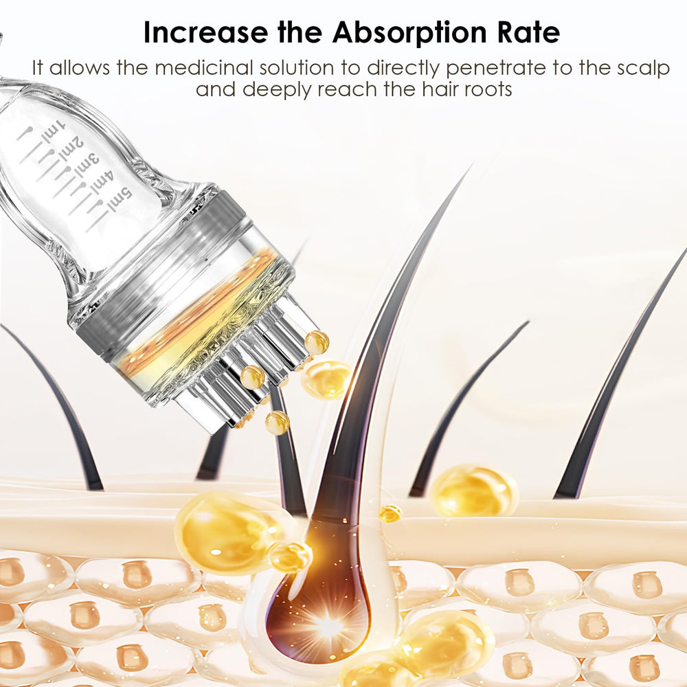 DAPENG applicator in use on scalp directing serum to roots for accurate application benefit