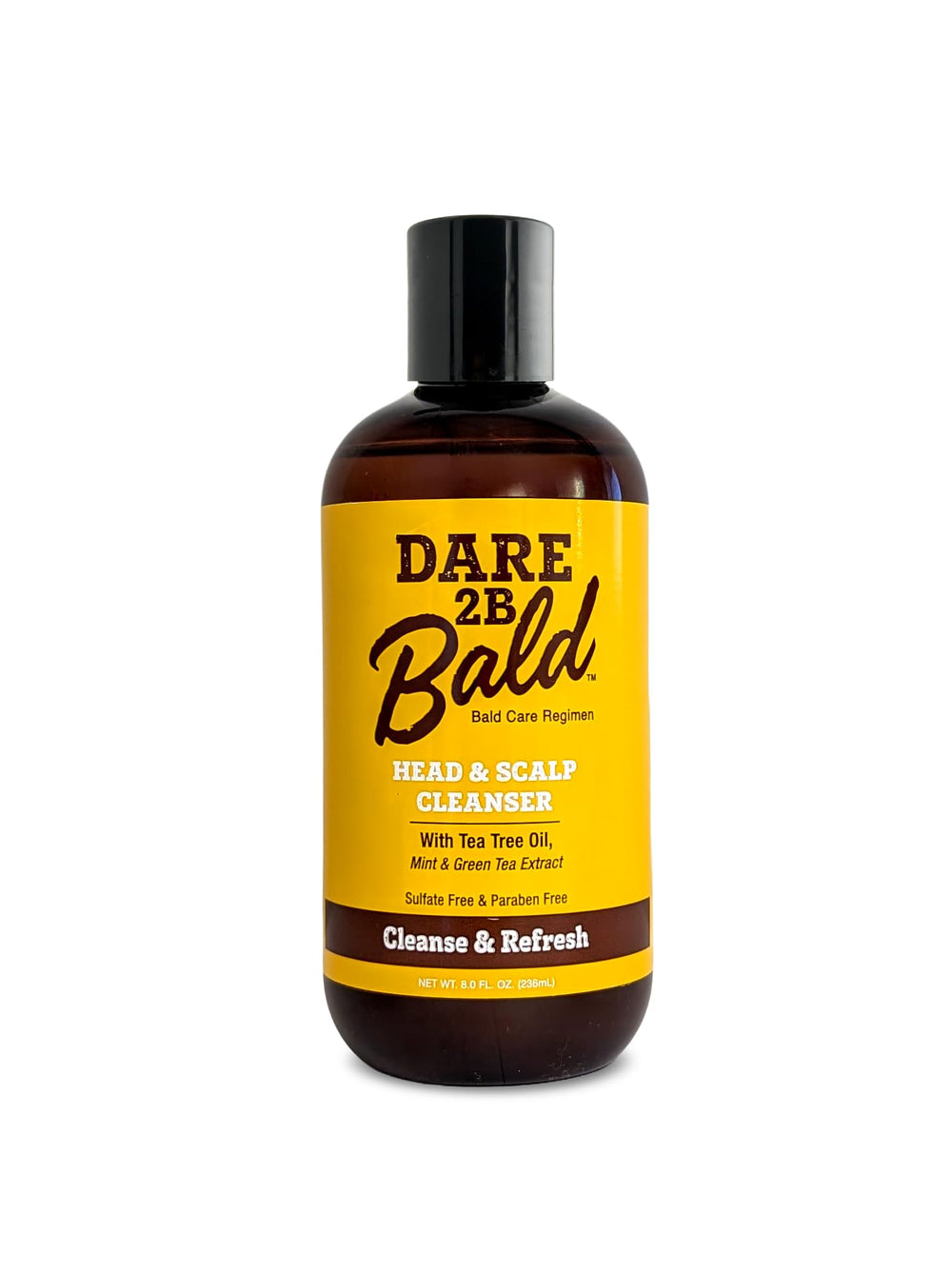 Dare To Be Bald front bottle view showing label and purpose