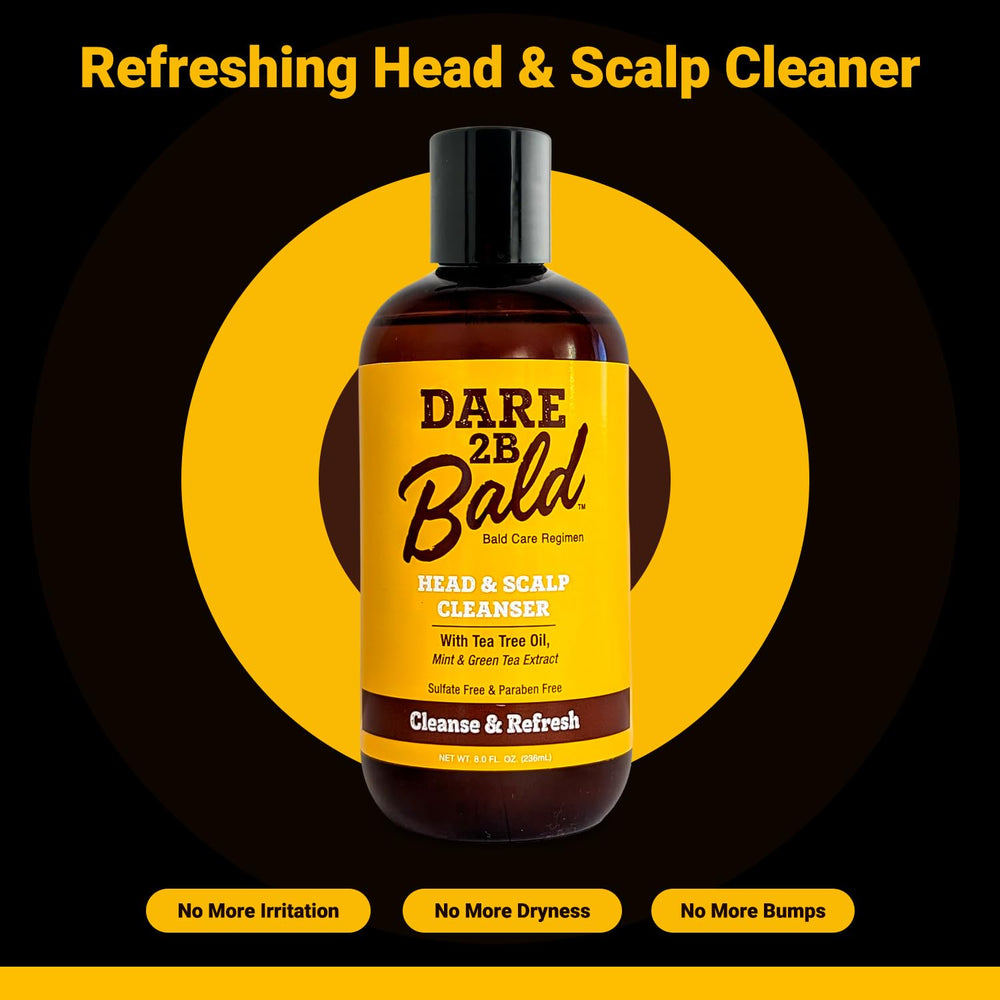 Dare To Be Bald bottle in hand showing 8 fl oz size and portability