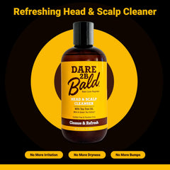 Dare To Be Bald bottle in hand showing 8 fl oz size and portability