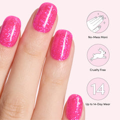 Dashing Diva strip applied on nail before curing for neat, bubble-free fit