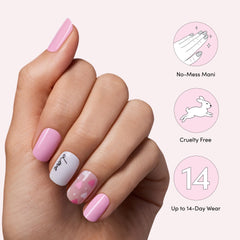 Dashing Diva finished manicure on hands illustrating polished, salon-like shine