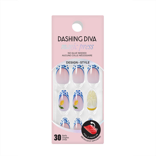 Dashing Diva front packaging showing 30-count kit and included tools for instant glossy nails