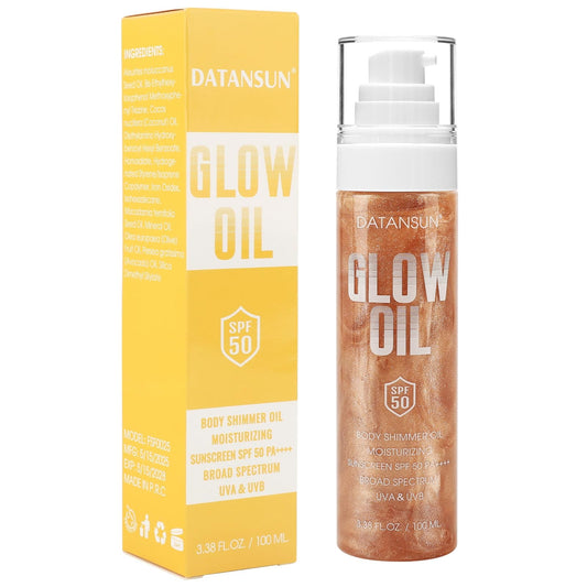 DATANSUN front bottle view showing SPF 50 and rose glow benefit