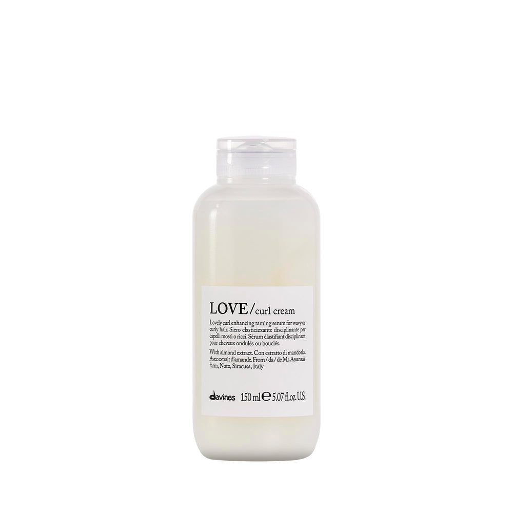 Davines LOVE Curl Cream front bottle showing brand and compact design benefits