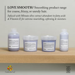 Davines LOVE 8.45 fl oz bottle beside common items to show actual size