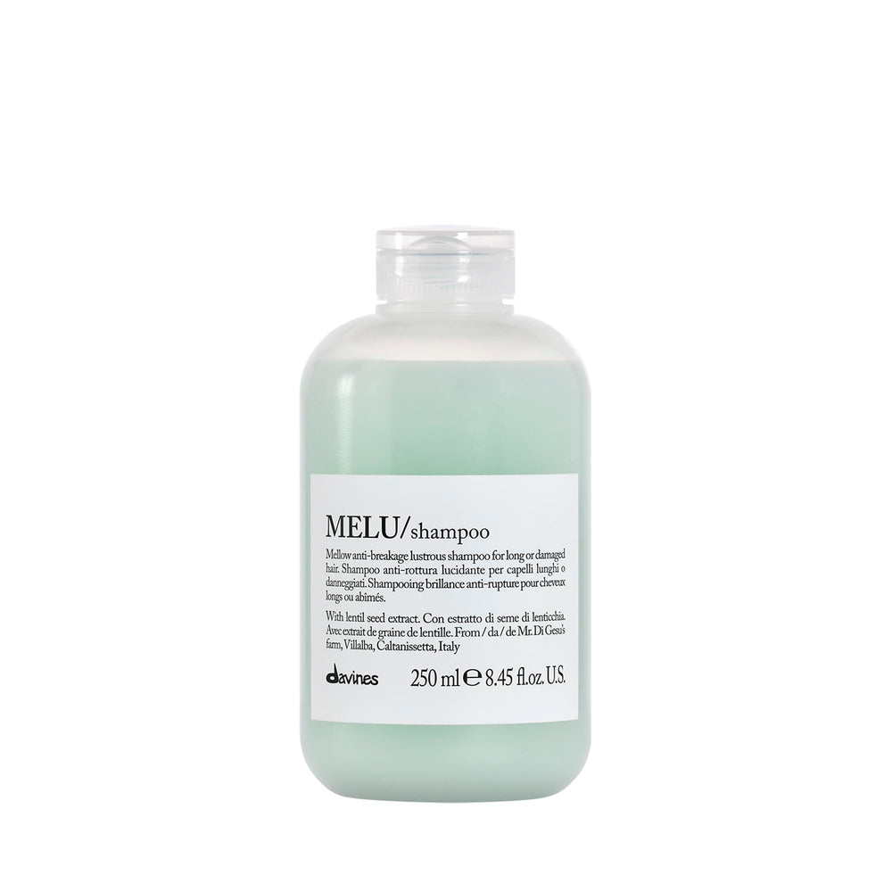 Davines MELU shampoo front bottle showing clean design and brand benefit