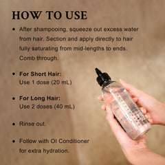 Davines OI Liquid Luster in hand for size comparison and easy dosing
