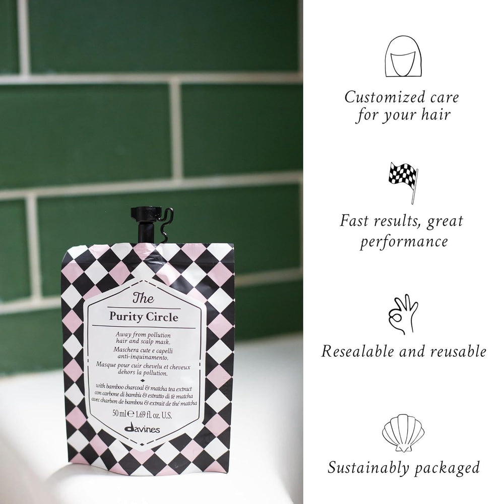 Davines bamboo charcoal powder near mask illustrating strong absorbent action