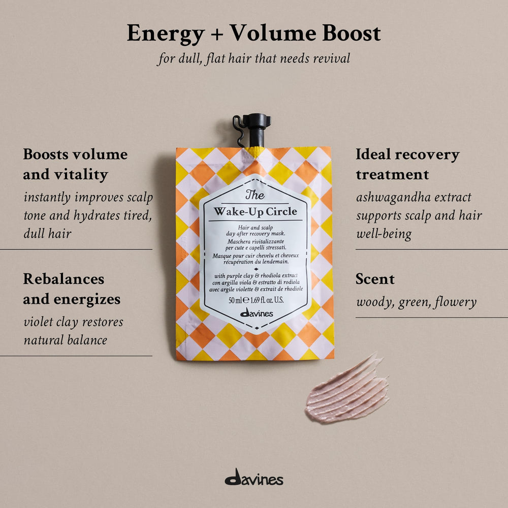 Davines Wake-Up Circle open jar texture showing creamy mask for easy distribution and body