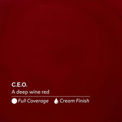 Dazzle Dry C.E.O. lacquer swatch close-up showing deep wine red pigment payoff