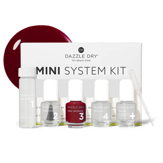 Dazzle Dry mini kit front packaging showing all five pieces and travel convenience