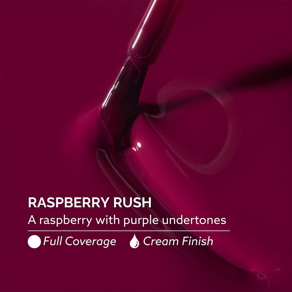 Dazzle Dry Raspberry Rush swatch on nail tip showing rich color payoff