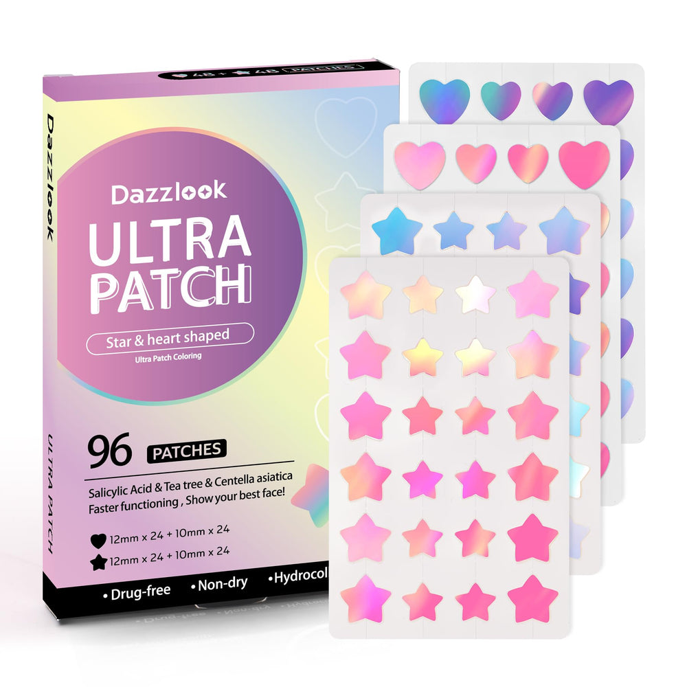 Dazzlook front packaging showing iridescent star and heart stickers and 96pcs benefit: fun protection