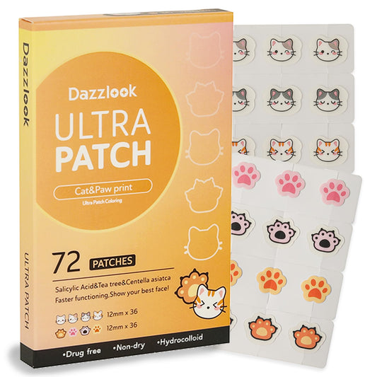 Dazzlook front packaging showing 72 cute cats and paws patches, fun and portable