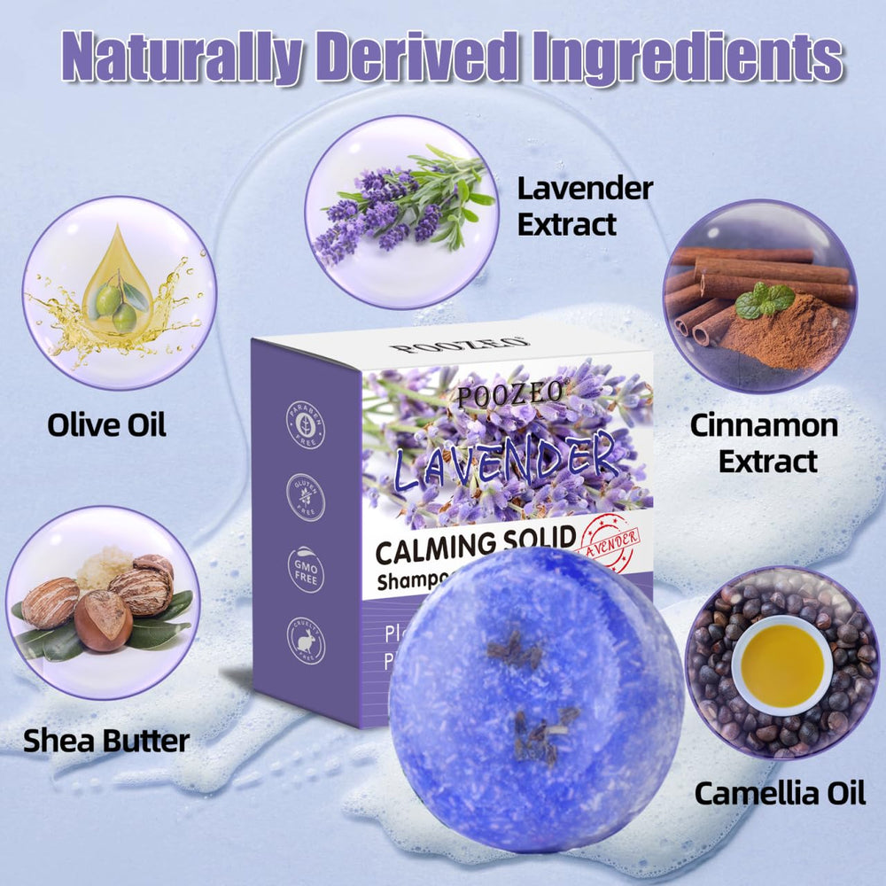 DBEAUTYM lavender shampoo bar close-up texture highlighting smooth, solid botanical surface