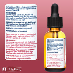 De La Cruz ingredient label close-up showing no preservatives, fragrances, or artificial colors