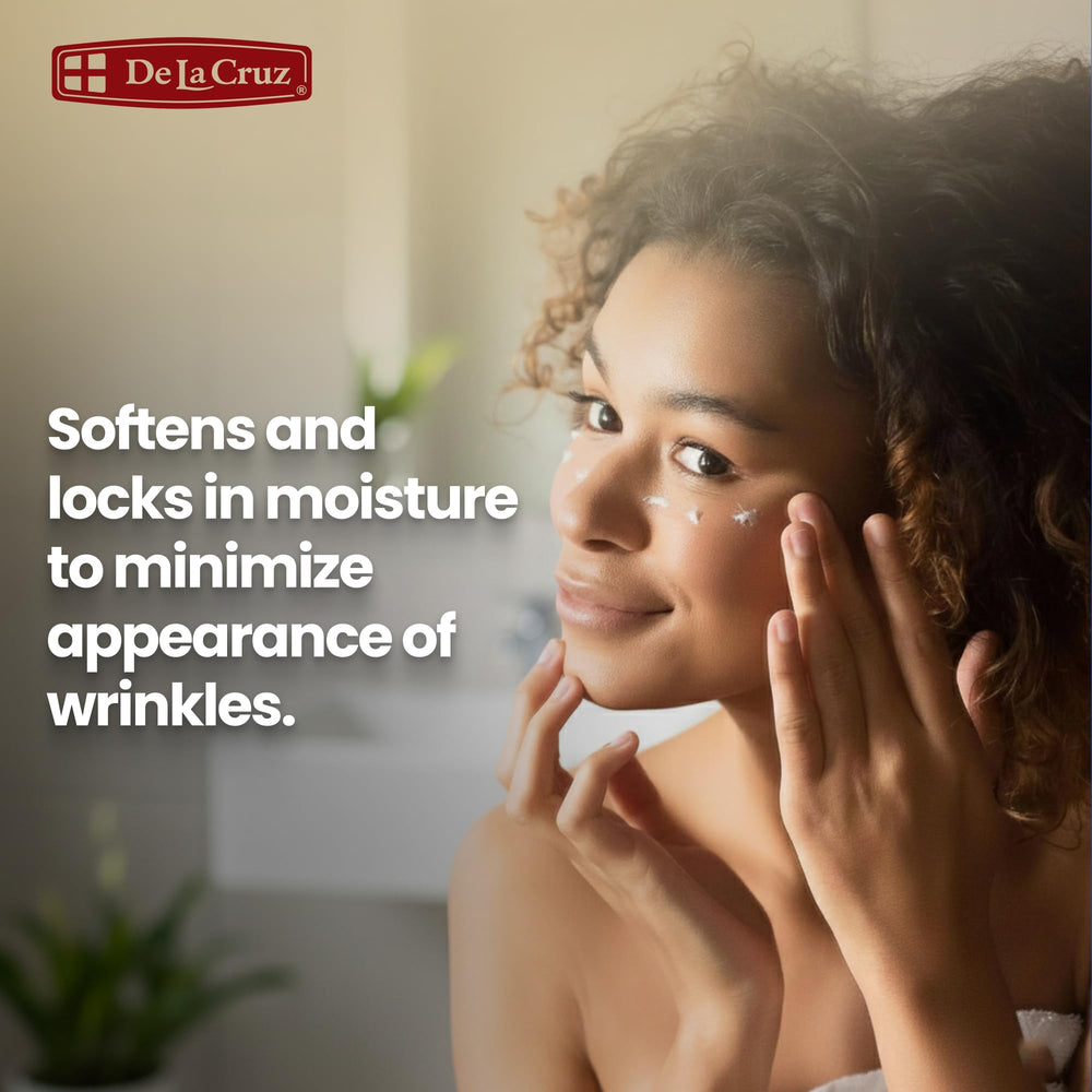 De La Cruz smoothing onto neck demonstrating even coverage and softness