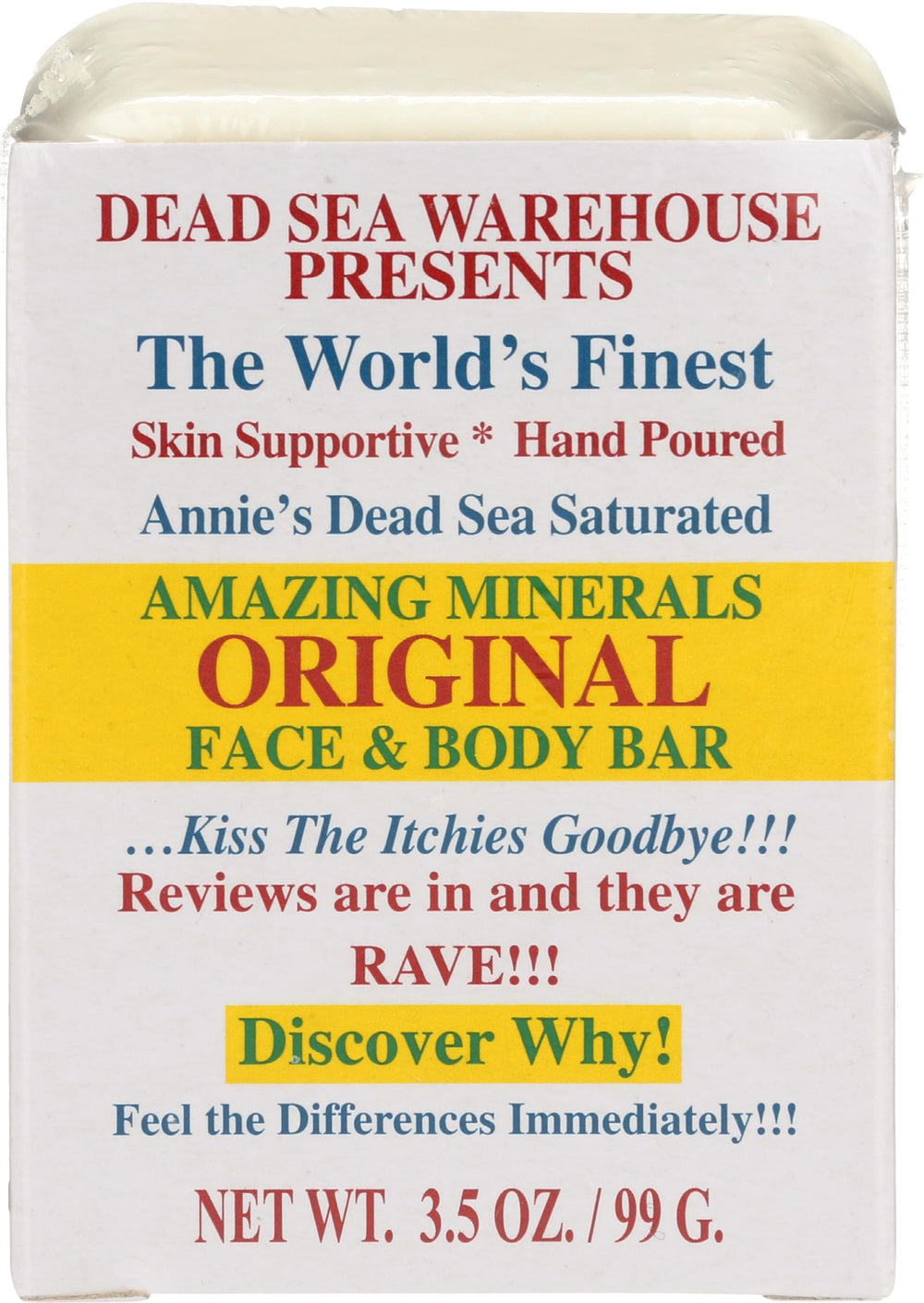 Dead Sea Warehouse front packaging showing bar and mineral benefit