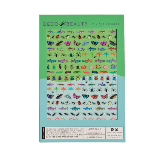Deco Beauty packaging front view showing cute nail sticker sheet and benefit: easy selection