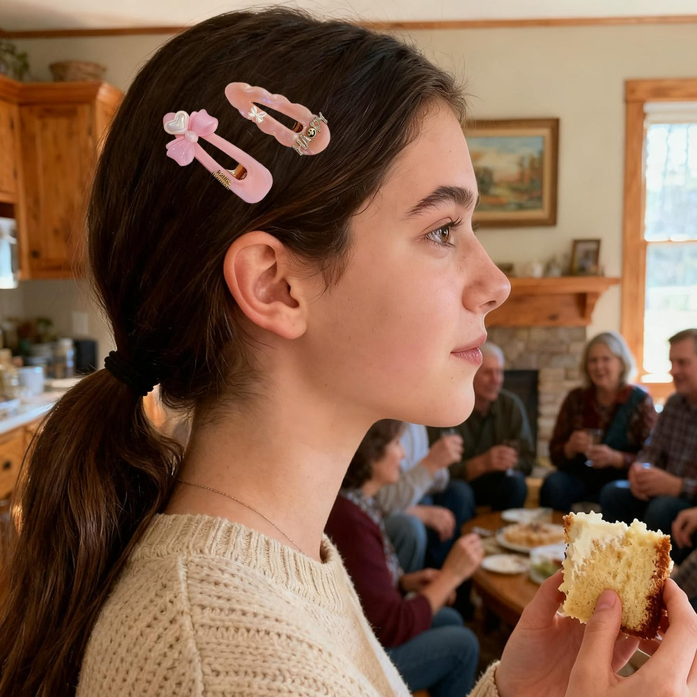 DEDIULE clips decorating a low bun, elevates event-ready looks