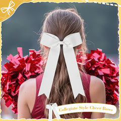 DEEKA bow worn in ponytail on cheerleader demonstrating stable wear