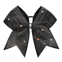 DEEKA front view of black glitter cheer bow showcasing bold sparkle and team-ready style