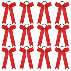 DEEKA front view of red collegiate cheer bow showing shape and shine benefit of visibility