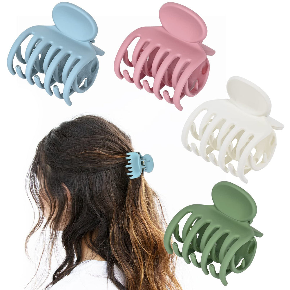 DEEKA front view of four matte mini claw clips showing colors and size benefit