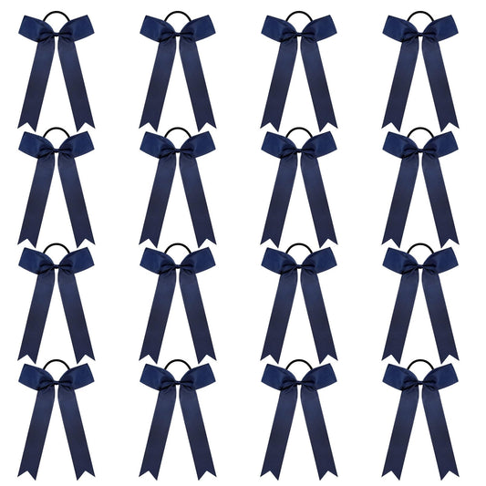 DEEKA front view of 16 navy blue bows showing team-ready uniformity and visibility