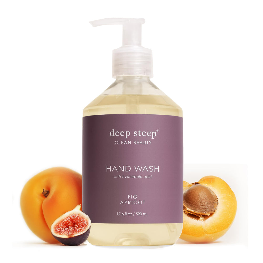 Deep Steep front bottle view showing fig apricot scent and benefits