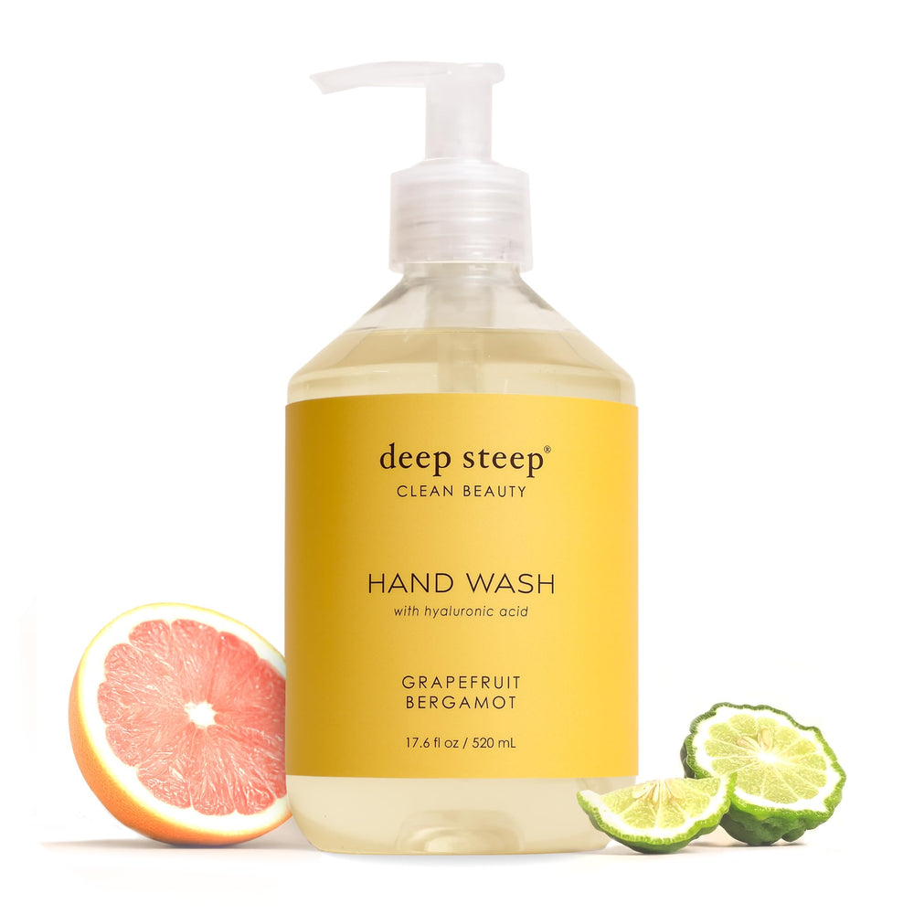 Deep Steep front bottle showing grapefruit bergamot scent and moisturizing benefit